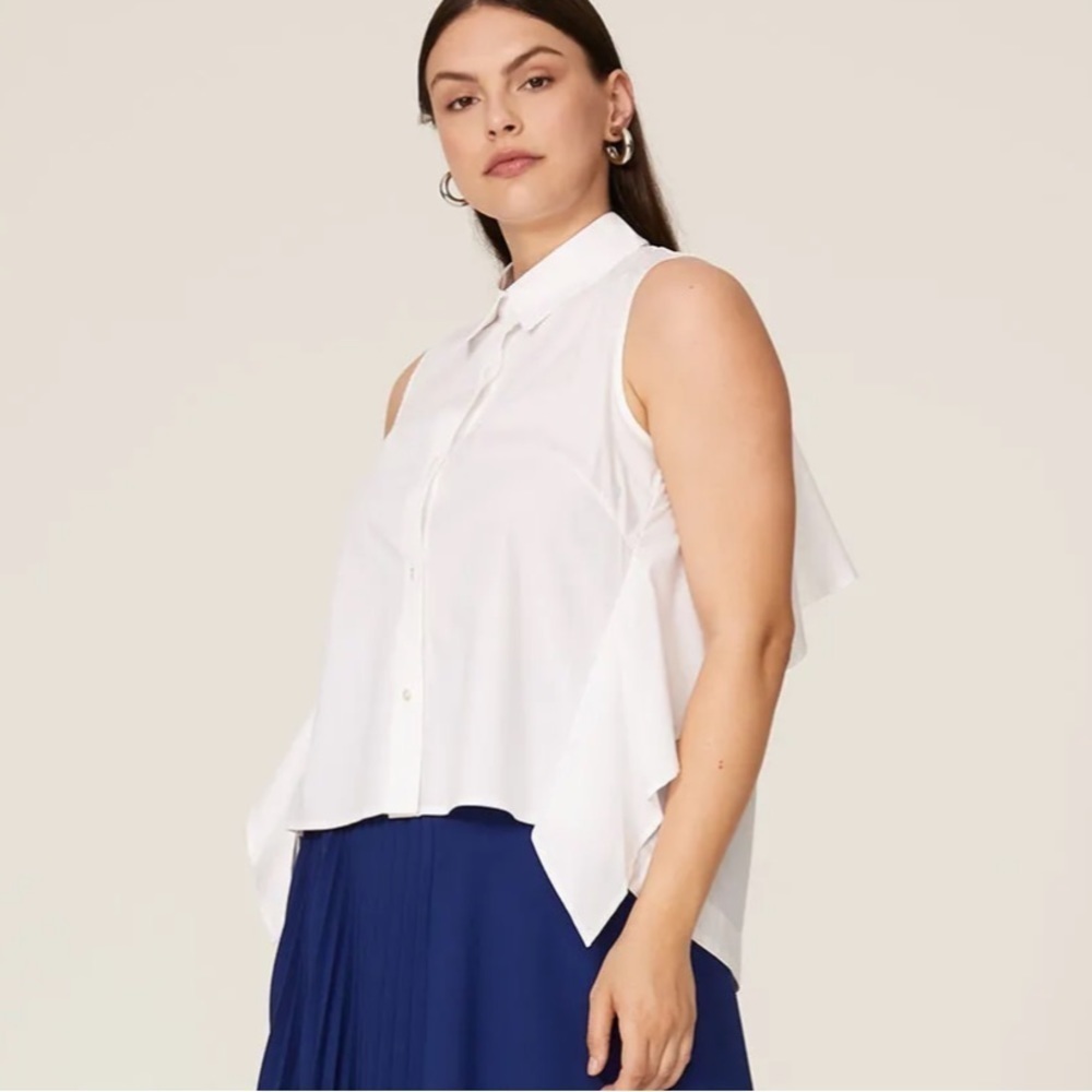 Peter Som White Ruffle Button Front Tank Top - image 6